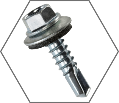 Indented Unslotted Hex Washer Head w/Bonded Washer Self-Drilling Screws