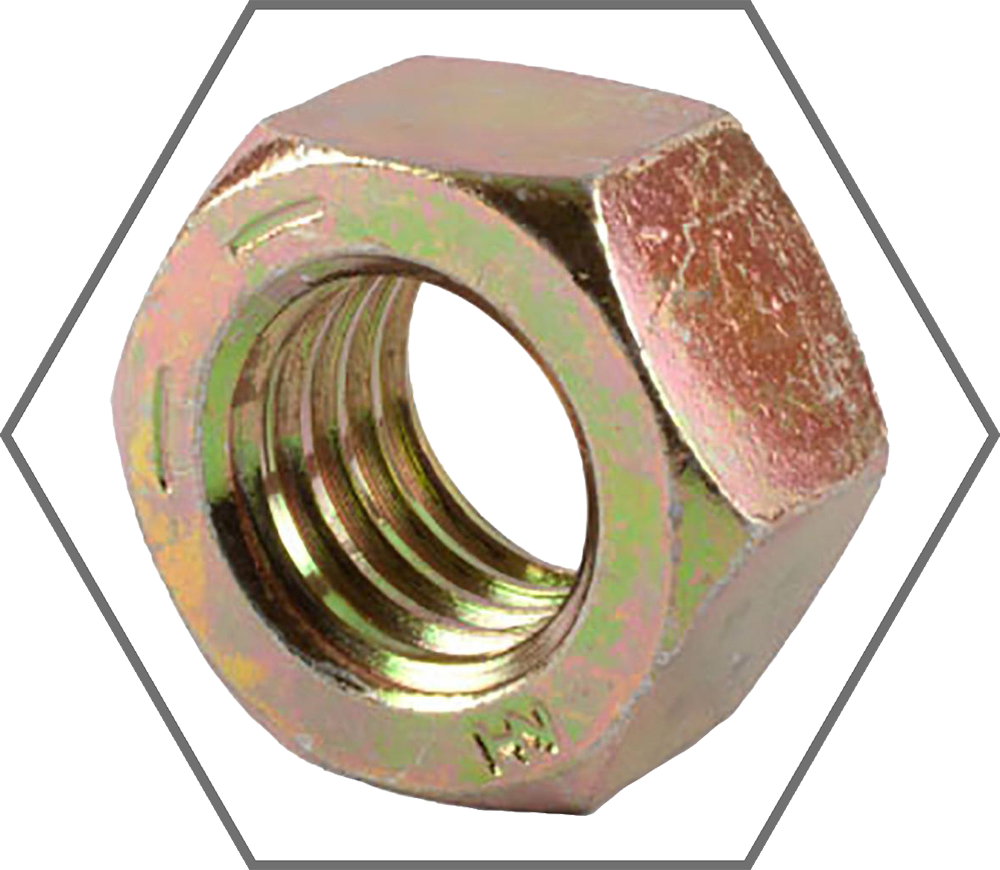 1/4"-20 SAE J995 Grade 8 Yellow Zinc Finish Steel Finished Hex Nut