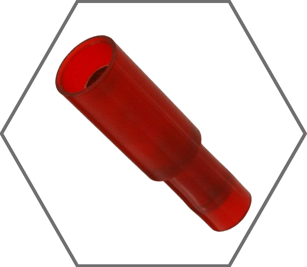 22-18 AWG .180" Tab Red Nylon Insulated Female Bullet Disconnect