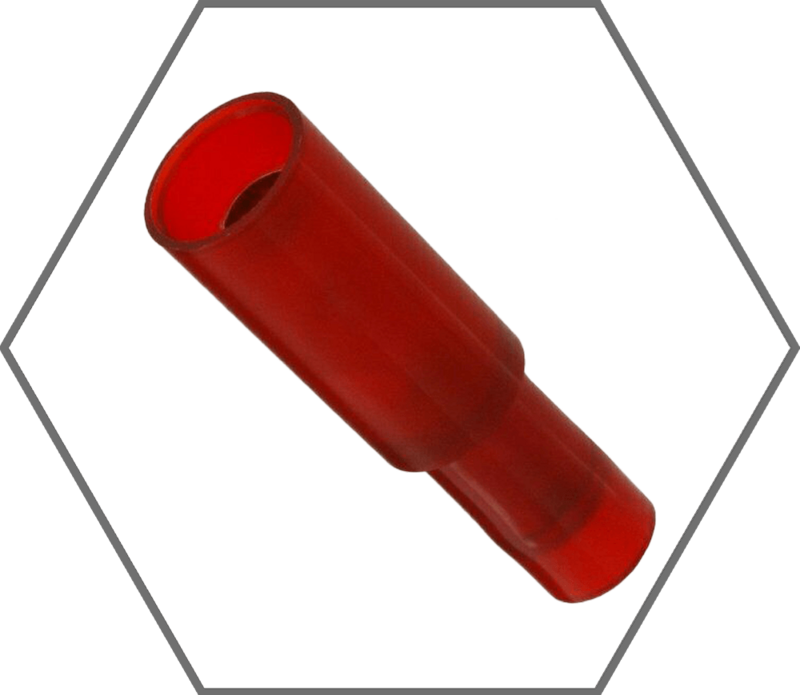 22-18 AWG .180" Tab Red Nylon Insulated Female Bullet Disconnect