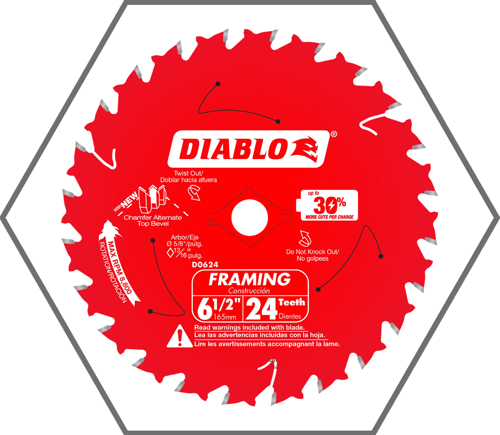 6-1/2" 24 Tooth Diablo Wood Ripping & Cutting Circular Saw Blade