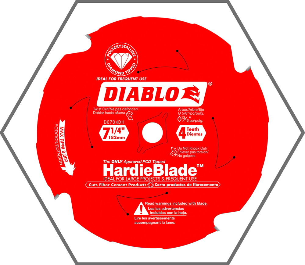 7-1/4" x 4 Tooth Polycrystalline Diamond Tipped Fiber Cement HardieBlade Saw Blade