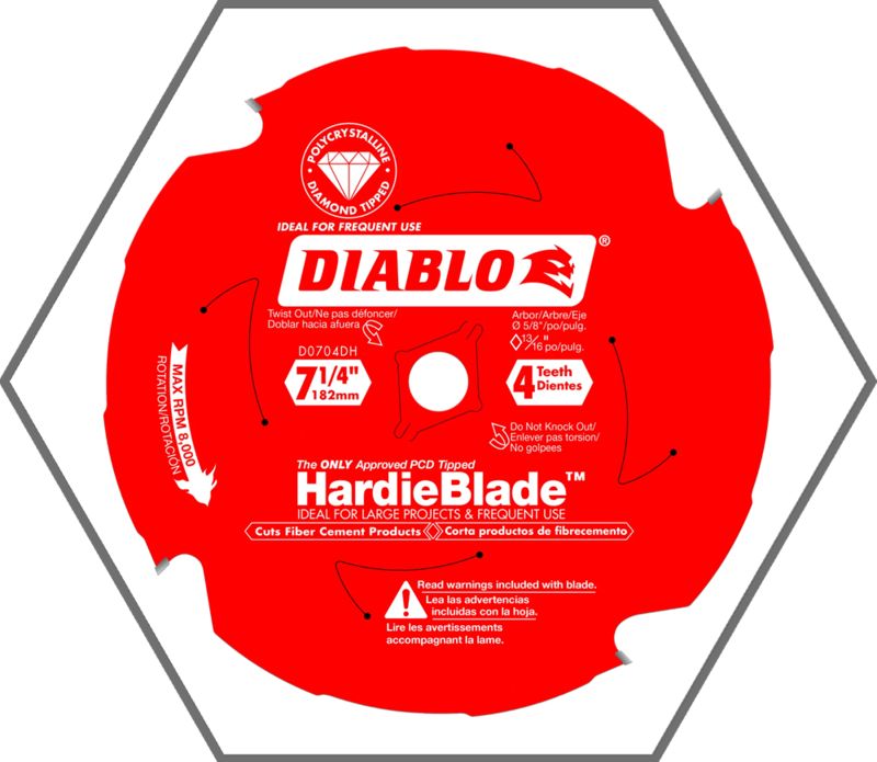 7-1/4" x 4 Tooth Polycrystalline Diamond Tipped Fiber Cement HardieBlade Saw Blade