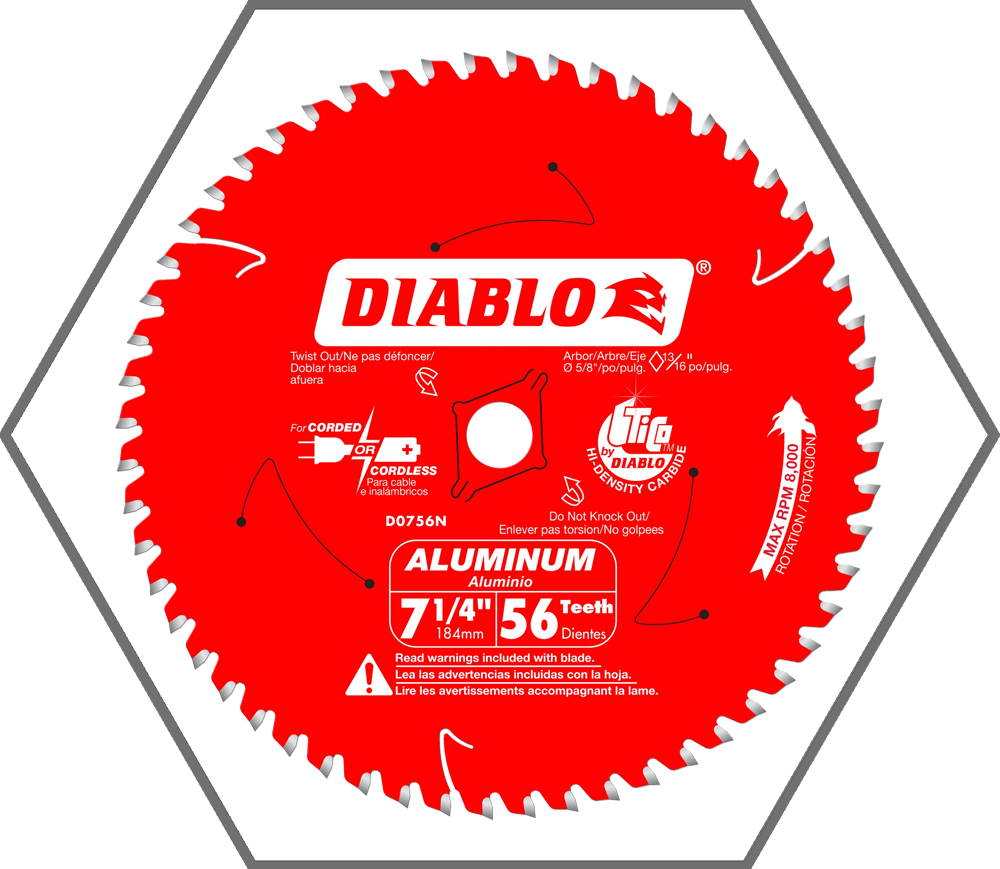 7-1/4" 56 Tooth Diablo Steel Demon Aluminum Cutting Circular Saw Blade