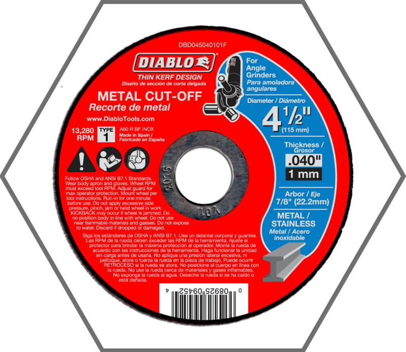 4-1/2" x 7/8" Arbor Type 1 Metal/Stainless Cut Off Wheel