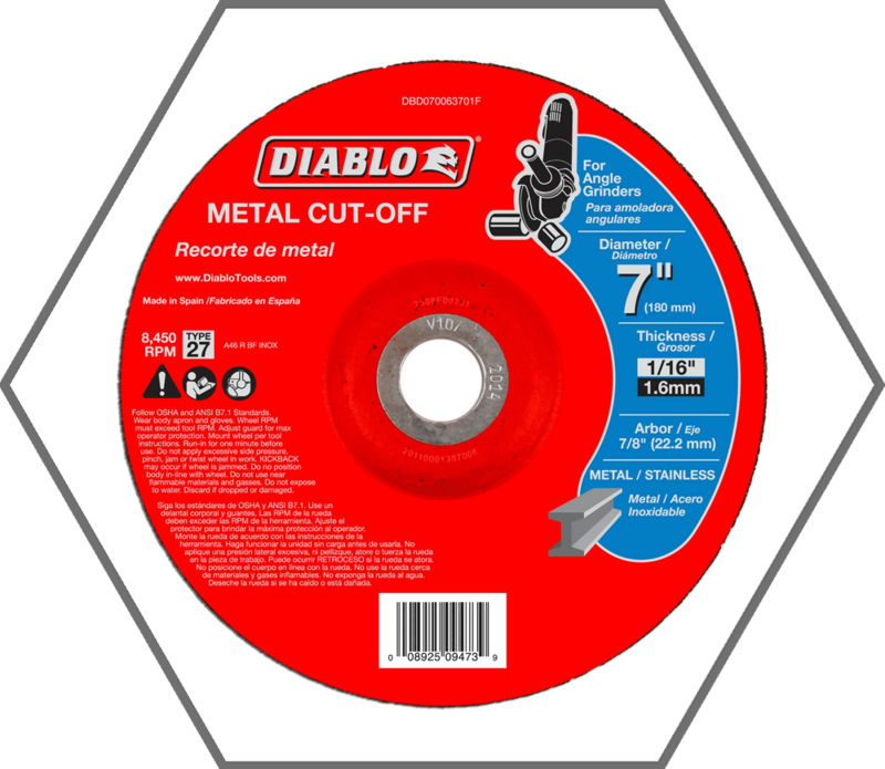 7" x 1/16" x 7/8" Metal Cut-Off Disc with Type 27 Depressed Center