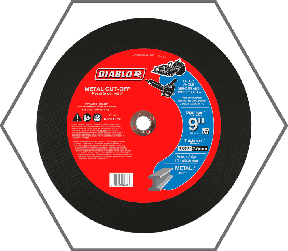 9" x 3/32" x 7/8" Metal Cut-Off Wheel