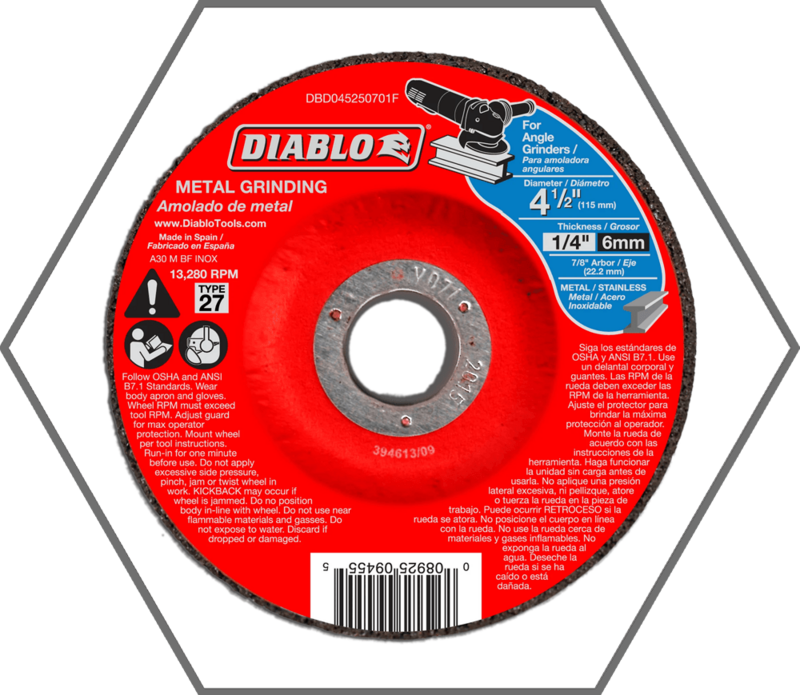 4-1/2"  x 1/4 "  x 7/8" Metal Grinding Disc with Depressed Center