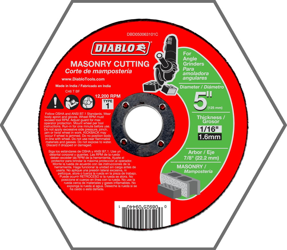 5" x 1/16" x 7/8"Masonry Cut Off Type 1