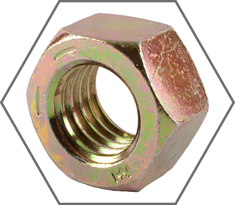 3/8"-16 SAE J995 Grade 8 Yellow Zinc Finish Steel Finished Hex Nut, Made In USA