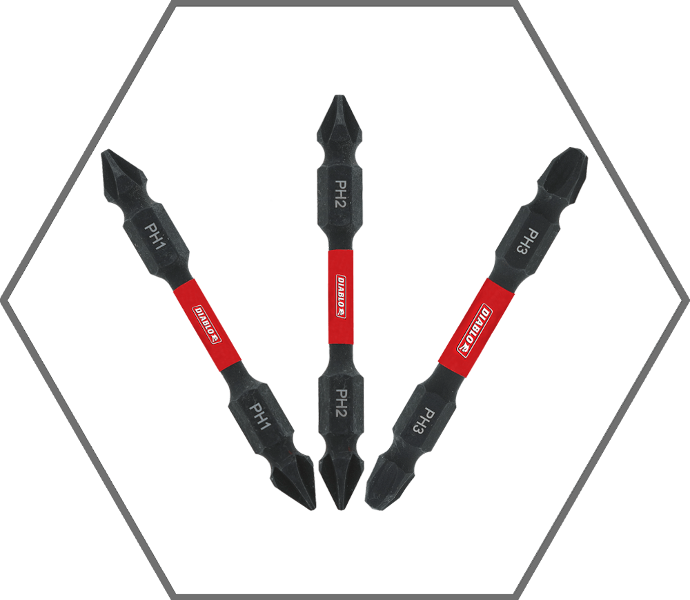 2-3/8"L Double-Ended Phillips Drive Bit: #1, #2 and #3 Assorted (3-Pack)