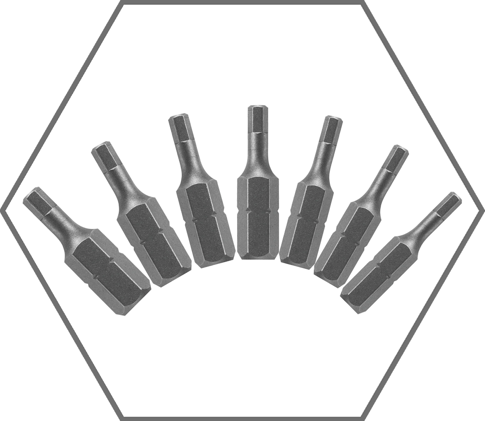 1"L Hex Drive Bit 9/64", 5/64", 3/32", 1/8", 5/32", 3/16" & 7/64" Assorted (7-Pack)