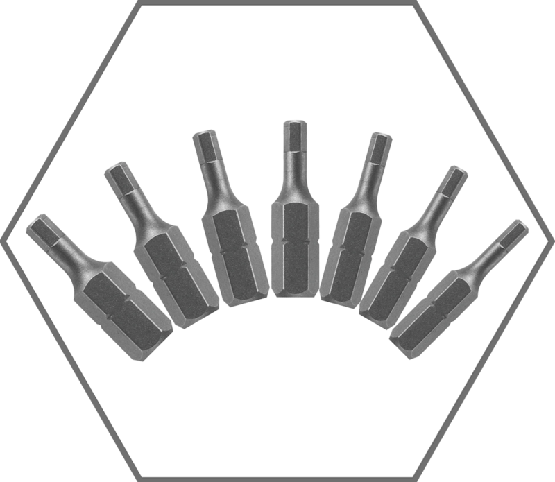 1"L Hex Drive Bit 9/64", 5/64", 3/32", 1/8", 5/32", 3/16" & 7/64" Assorted (7-Pack)