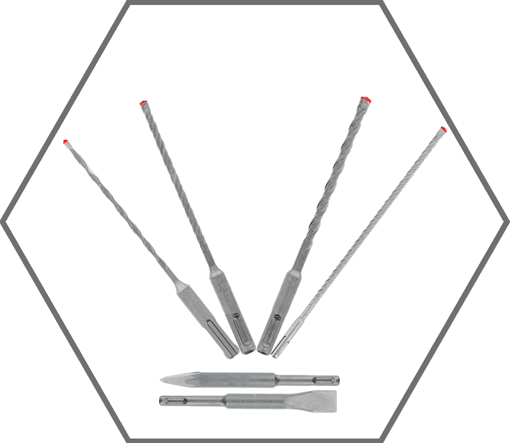 6pc SDS-Plus Rebar Demon 4-Cutter Full Carbide Head Hammer Drill Bit & Chisel Set