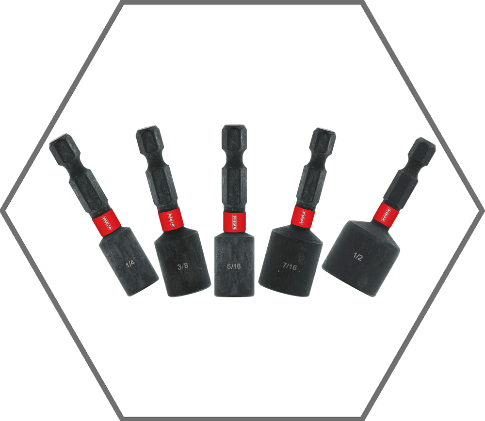 1/4", 5/16", 3/8", 7/16", 1/2" x 1-7/8"L Magnetic Nut Setter Assorted Pack (5-Pack)
