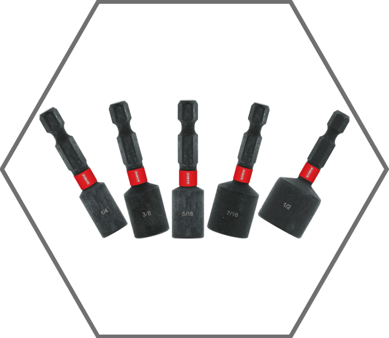 1/4", 5/16", 3/8", 7/16", 1/2" x 1-7/8"L Magnetic Nut Setter Assorted Pack (5-Pack)