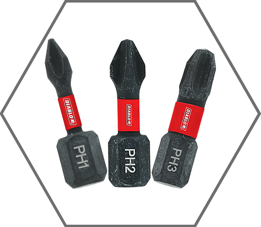 1"L Phillips Insert Bit: #1, #2 and #3 Assorted Pack (3-Pack)