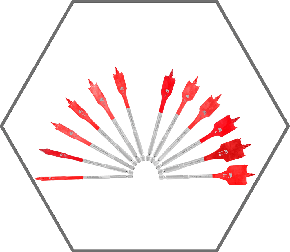 1/4", 3/8", 1/2", 9/16", 5/8", 11/16", 3/4", 13/16", 7/8", 1", 1-1/8" & 1-1/4" SPEEDemon Spade Bit Set (12-Pack)