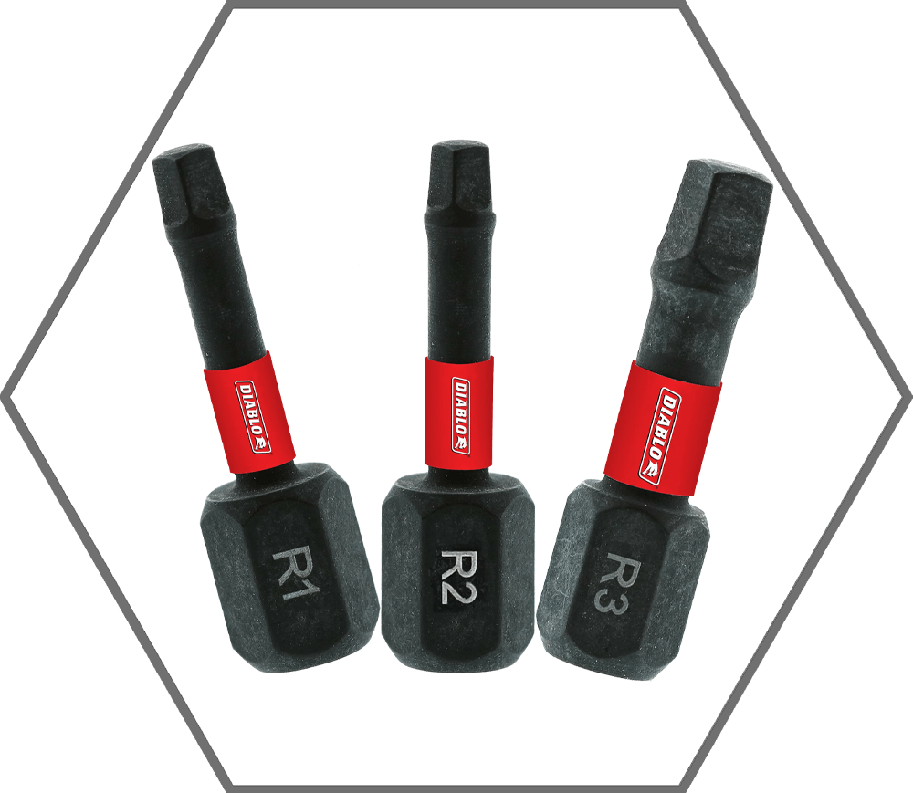 1"L Square Insert Bit: #1, #2 and #3 Assorted Pack (3-Pack)