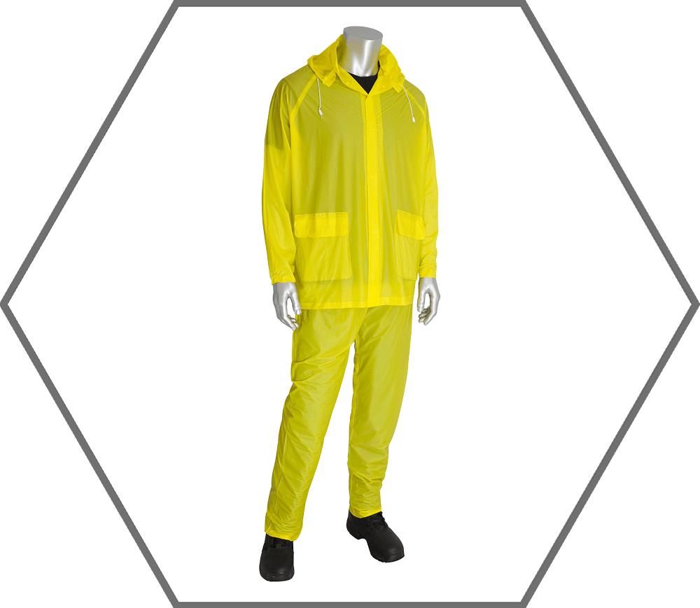 Small Base10 Economy 3pc Yellow 10mil PVC Rain Suit with Detachable Hood