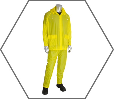 Small Base10 Economy 3pc Yellow 10mil PVC Rain Suit with Detachable Hood