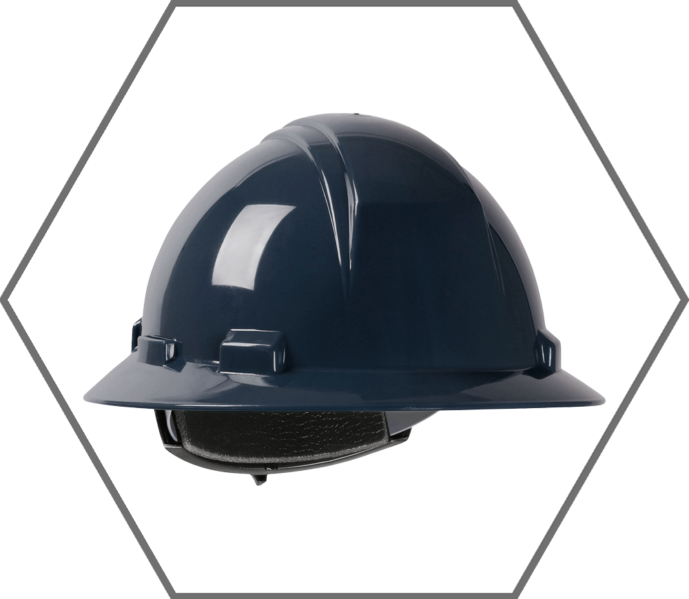 Kilimanjaro Navy Blue Full Brim Hard Hat with HDPE Shell, 4-Point Textile Suspension and Wheel Ratchet Adjustment