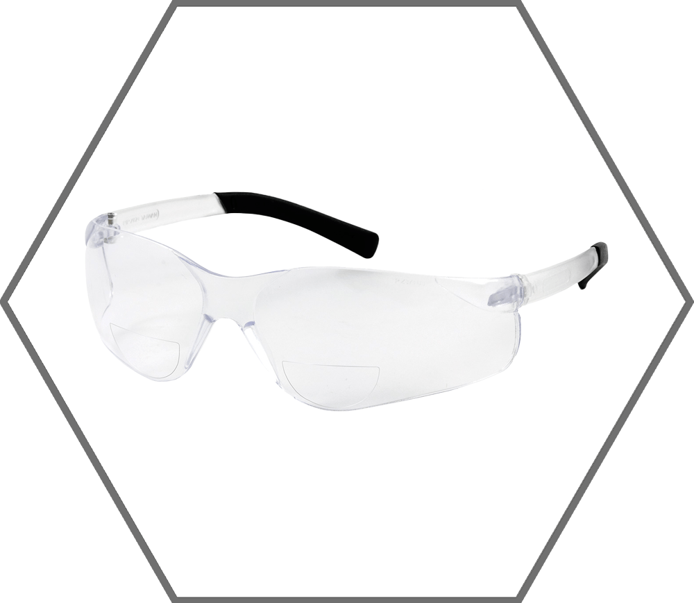 Clear Frame Clear Bifocal +2.0 Lens Zenon Z13 Reader Rubber Temple Safety Glasses