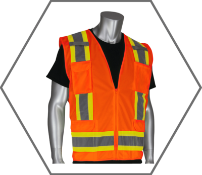3XL Hi-Vis Orange Type R Class 2 Solid/Mesh Zipper Front 8-Pocket Surveyors Safety Vest