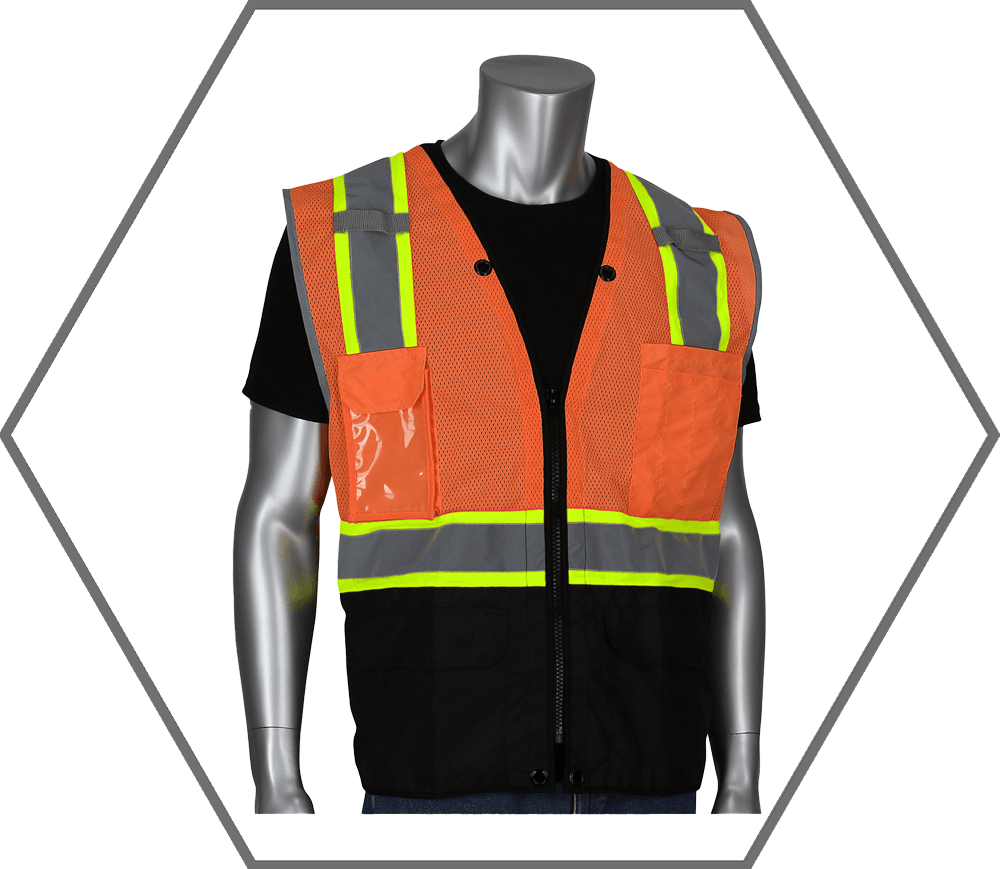 M Hi-Vis Orange Type R Class 2 Two Tone/Mesh Zipper Front 8-Pocket Surveyors Safety Vest