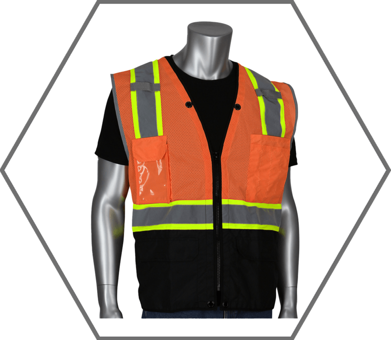 M Hi-Vis Orange Type R Class 2 Two Tone/Mesh Zipper Front 8-Pocket Surveyors Safety Vest