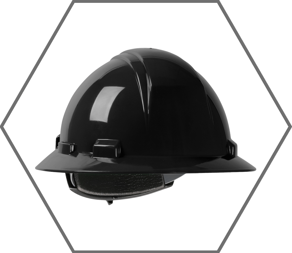 Kilimanjaro Black Full Brim Hard Hat with HDPE Shell, 4-Point Textile Suspension and Wheel Ratchet Adjustment