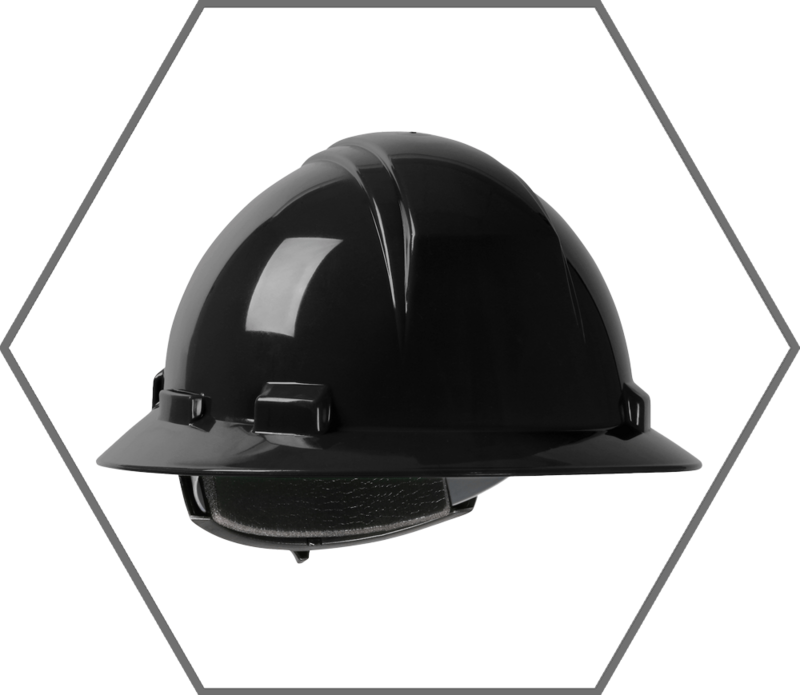 Kilimanjaro Black Full Brim Hard Hat with HDPE Shell, 4-Point Textile Suspension and Wheel Ratchet Adjustment