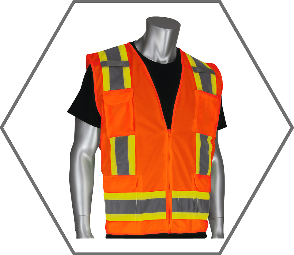 S Hi-Vis Orange Type R Class 2 Solid/Mesh Zipper Front 8-Pocket Surveyors Safety Vest