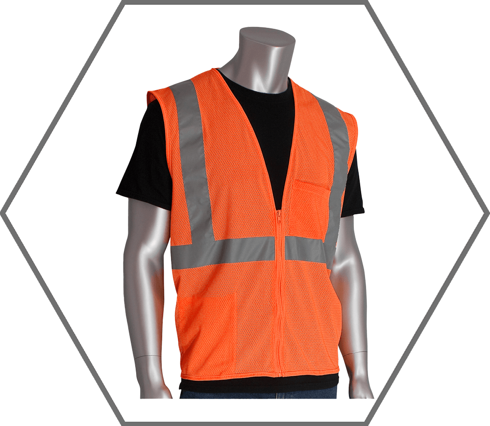 2XL Hi-Vis Orange Class 2 Polyester Mesh Zipper Front 2-Pocket Safety Vest
