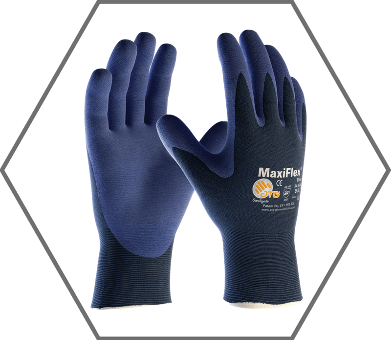 Med Maxiflex Elite Coat Blue MicroFoam Nitrile on Palm & Fingers 18ga Seamless Knit Nylon Wrist Glove