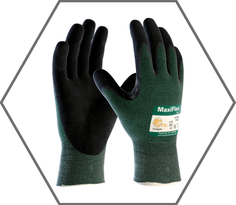 Large Maxiflex Cut Nitrile Coated Palm and Finger MicroFoam Grip Green Knit Wrist Glove
