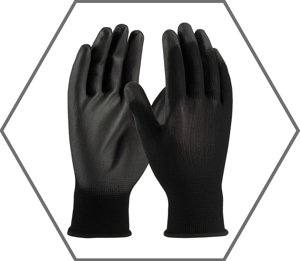 L Size 9 PIP Black Polyurethane Coated Palm 13ga Polyester Seamless Knit Glove