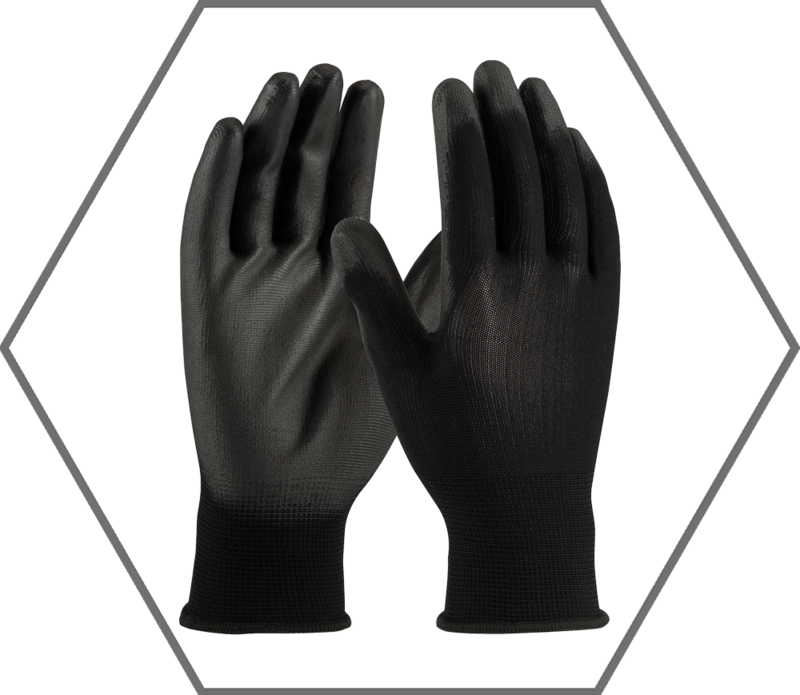 L Size 9 PIP Black Polyurethane Coated Palm 13ga Polyester Seamless Knit Glove
