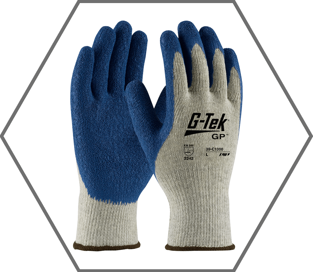 M Size 8 Grey/Blue G-Tek Premium 10ga Crinkle Latex Coated Cotton/Poly Knit Wrist Glove