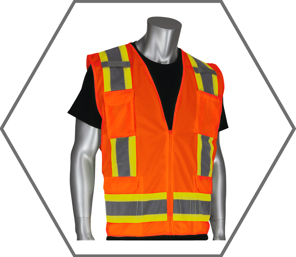 XL Hi-Vis Orange Type R Class 2 Solid/Mesh Zipper Front 8-Pocket Surveyors Safety Vest