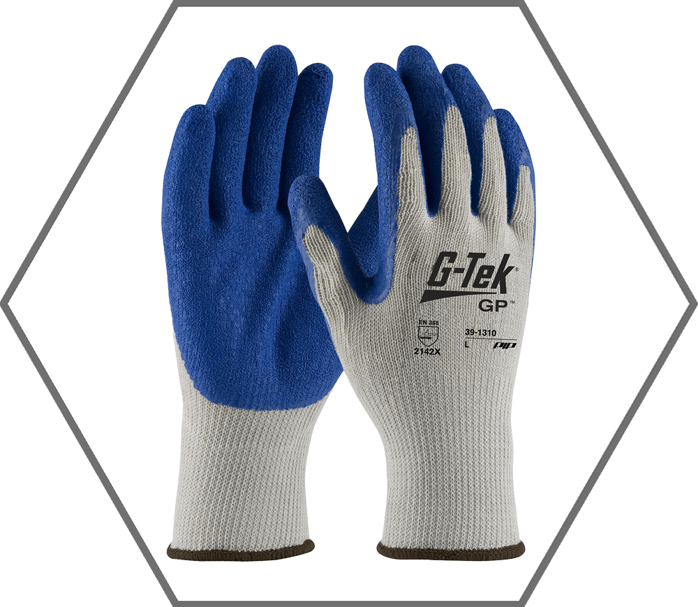 M Size 8 Grey/Blue G-Tek Economy 10ga Crinkle Latex Coated Cotton/Poly Knit Wrist Glove