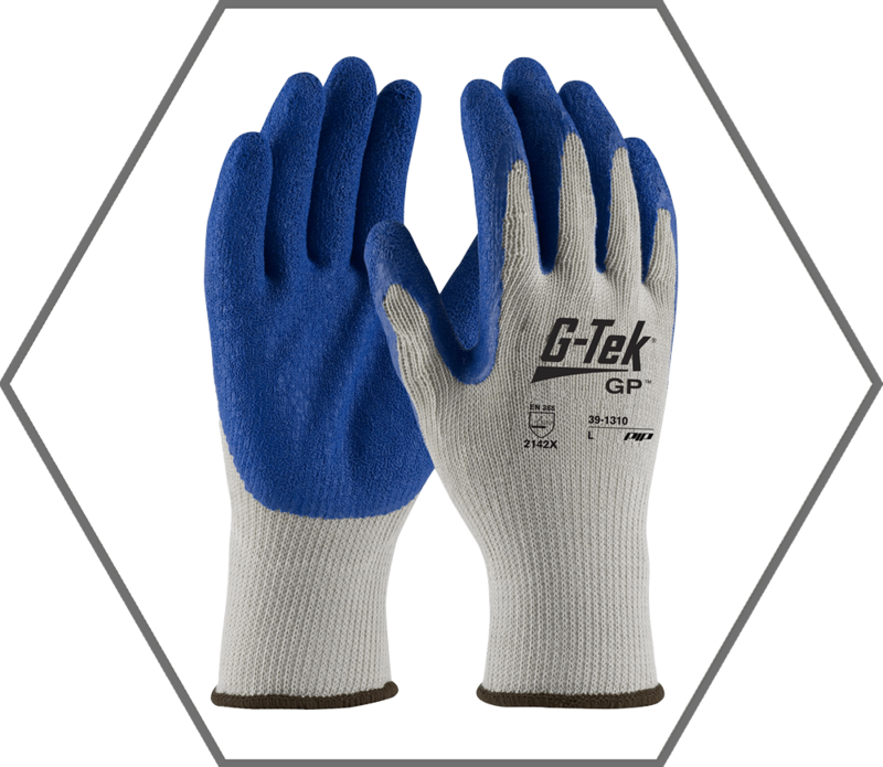M Size 8 Grey/Blue G-Tek Economy 10ga Crinkle Latex Coated Cotton/Poly Knit Wrist Glove
