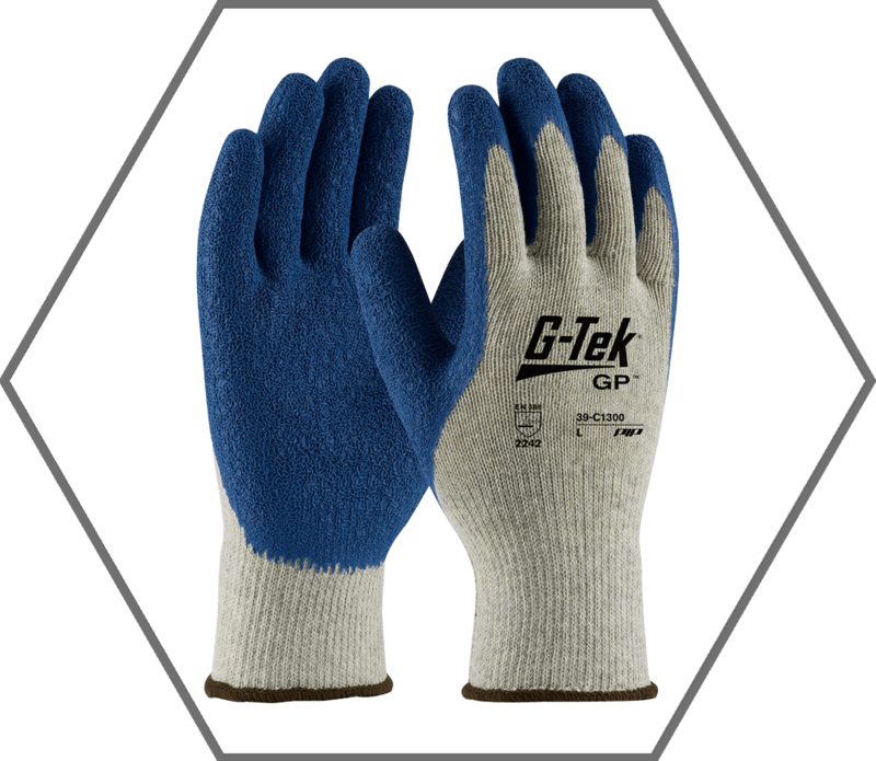 L Size 9 Grey/Blue G-Tek Premium 10ga Crinkle Latex Coated Cotton/Poly Knit Wrist Glove