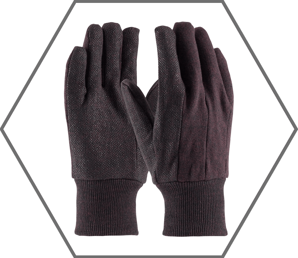 Large 9oz Brown 100% Heavy Weight Cotton Clute Pattern Straight Thumb Knitted Jersey Glove