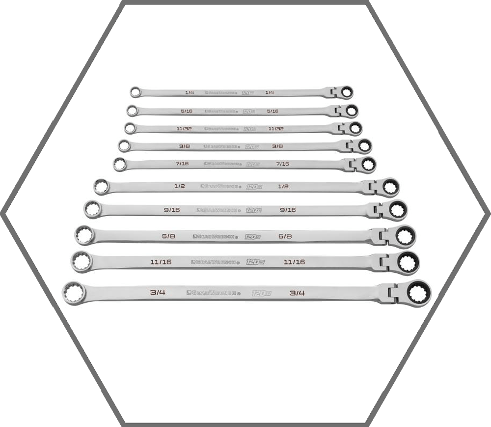 10pc 1/4"-3/4" Universal Spline GearWrench 120XP Flex Head GearBox SAE Ratcheting Wrench Set