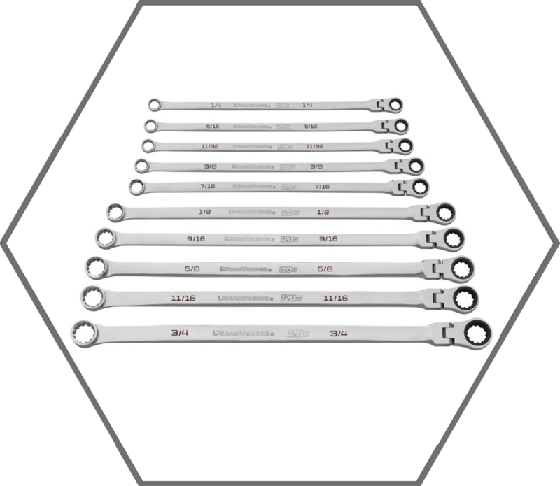 10pc 1/4"-3/4" Universal Spline GearWrench 120XP Flex Head GearBox SAE Ratcheting Wrench Set