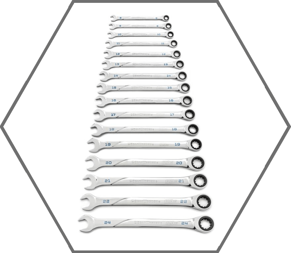 16pc 8mm-24mm Universal Spline GearWrench 120XP SAE Ratcheting Combination Wrench Set