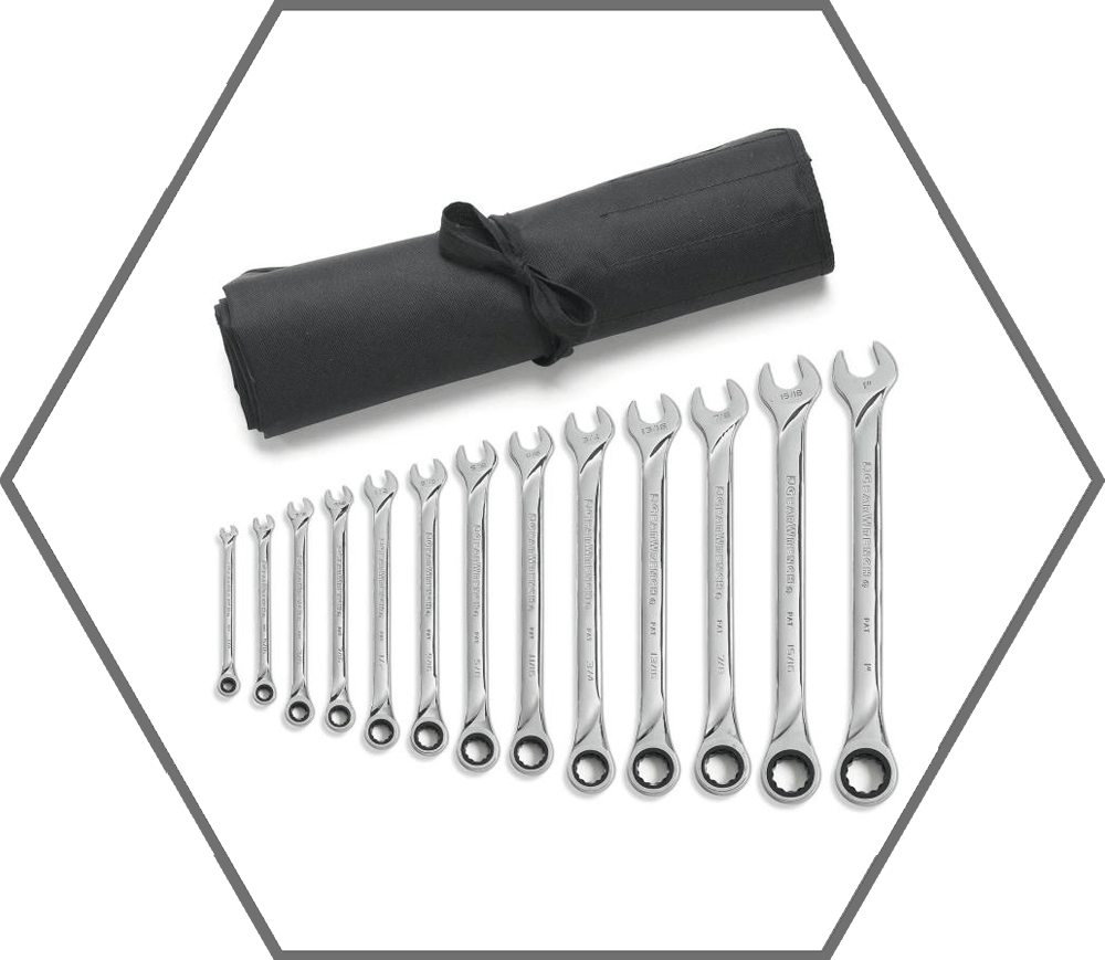 13pc 1/4"-1" 12pt GearWrench XL 72 Tooth SAE Ratcheting Combination Wrench Set w/Tool Roll