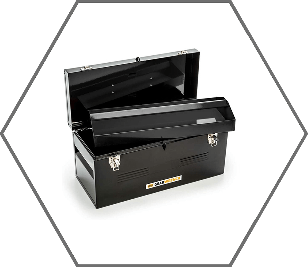 19"L x 8-1/2"W x 9-1/2"H GearWrench Black Metal Tool Box with Tote Tray