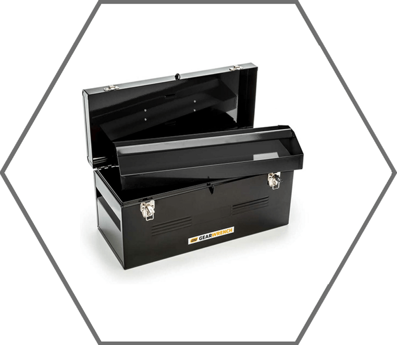 19"L x 8-1/2"W x 9-1/2"H GearWrench Black Metal Tool Box with Tote Tray